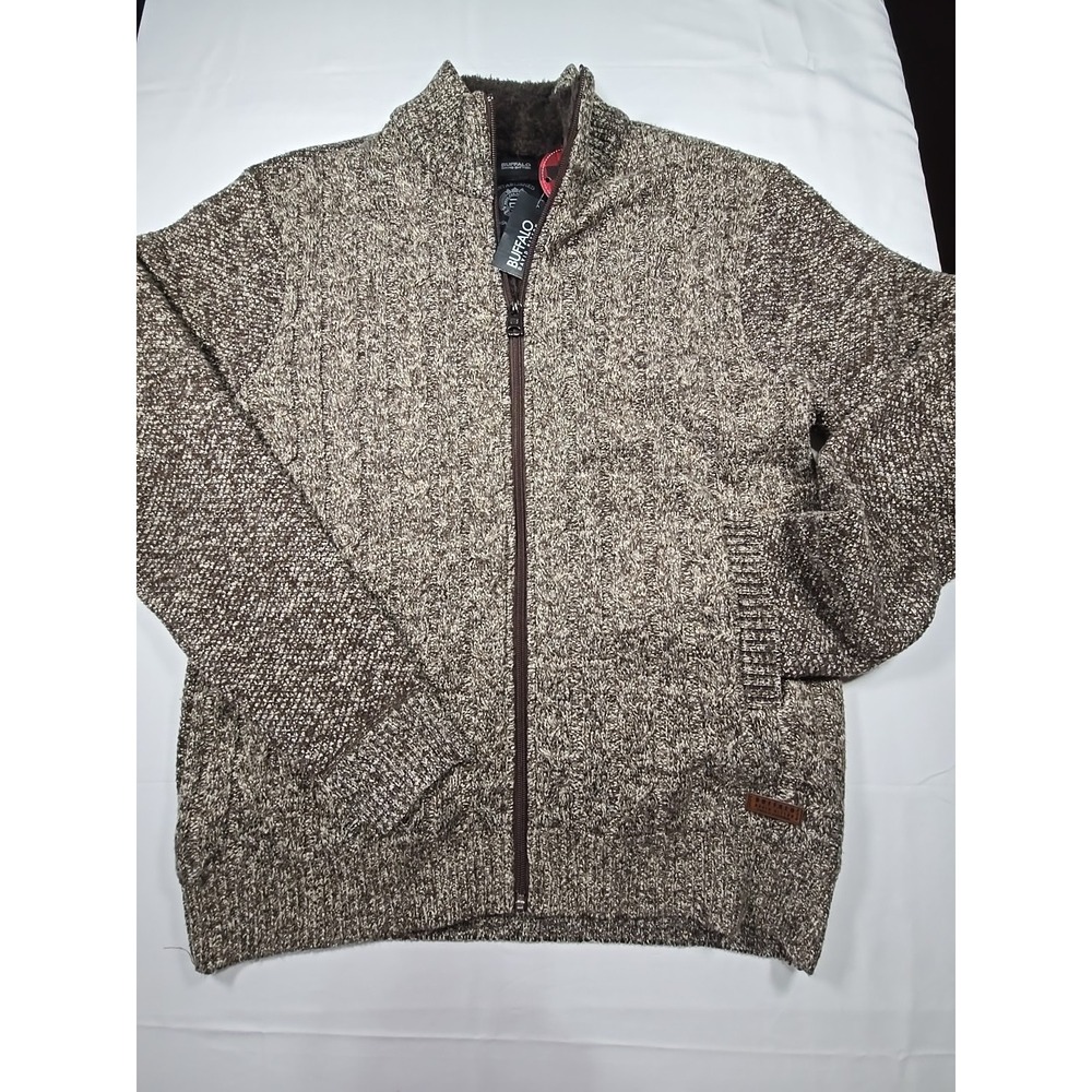 Buffalo Bitton Mens Small Brown Knit Lined Full Zip Sweater Grandpacore NWT